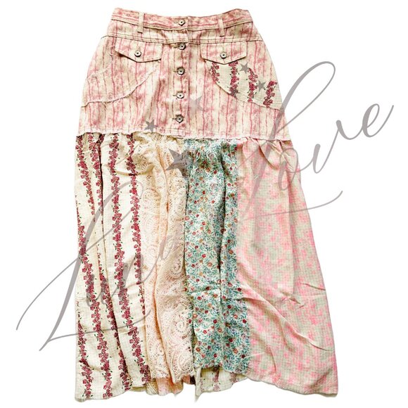 POL Clothing Woven Patchwork Maxi Skirt In Mixed Floral Print NEW! - Picture 4 of 12